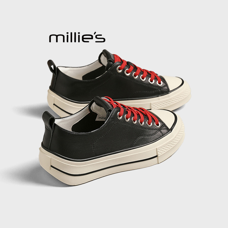 MILLIE'S/妙丽休闲板鞋女2025新款秋季厚底增高经典百搭款帆布鞋,女鞋,休闲板鞋,淘宝优惠券,粉丝福利购,淘宝优惠卷