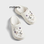 休闲洞洞鞋 MILLIE 款 时尚 妙丽圆头厚底珍珠蝴蝶结扣饰简约经典