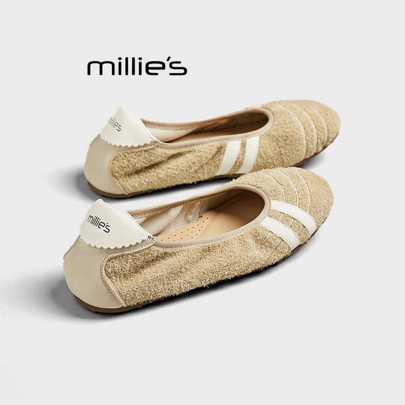 MILLIE'S/妙丽小个子内增高单鞋女法式配裙子浅口平底蝴蝶结软底