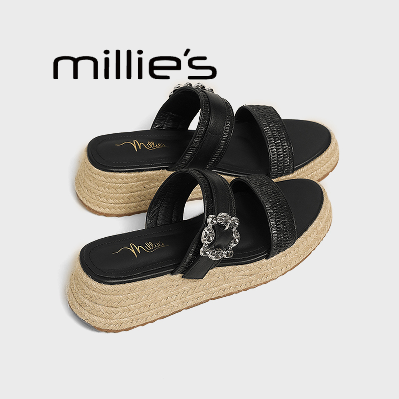 MILLIE'S/妙丽露趾水钻拖鞋