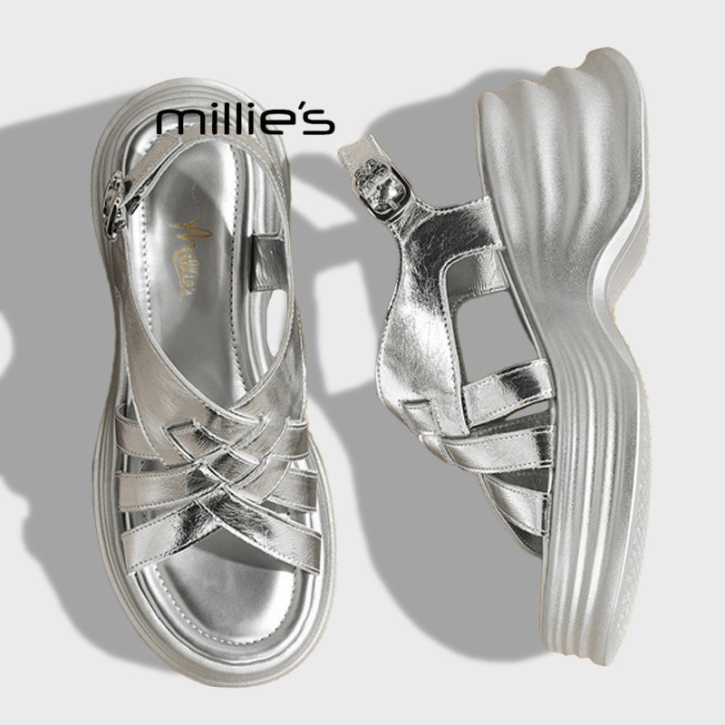 MILLIE'S/妙丽露趾厚底凉鞋女2026夏季外穿坡跟配裙子罗马凉鞋Z