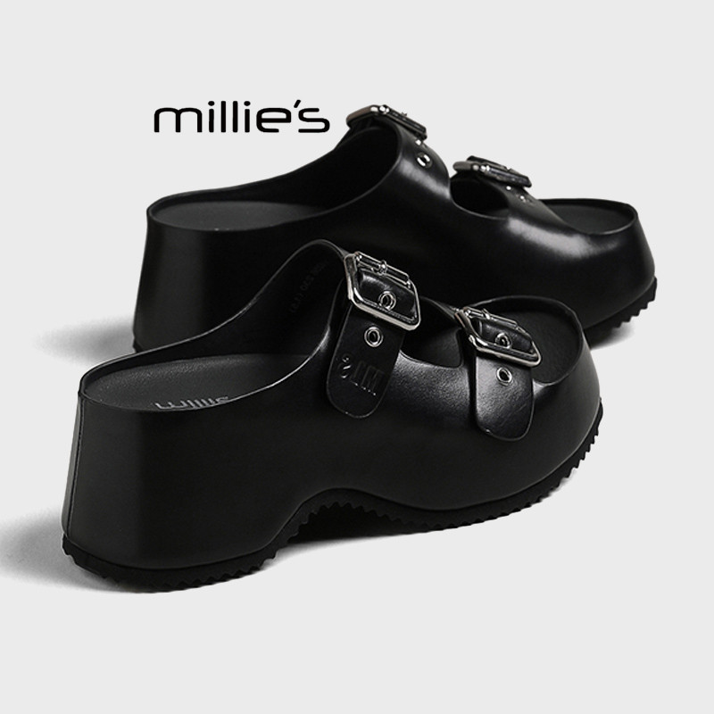 MILLIE'S/妙丽2026夏季新款双扣带厚底凉鞋女百搭时尚一字凉拖鞋Z