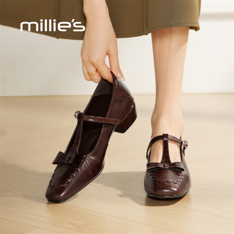 妙丽2025新款法式蝴蝶结玛丽珍鞋