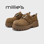 女鞋 妙丽韩版 MILLIE 英伦风单鞋 扣带时尚 厚底复古加绒保暖棉鞋