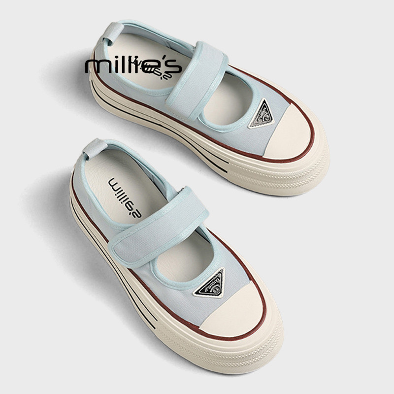 MILLIE'S/妙丽2026年夏季魔术贴厚底帆布鞋女浅蓝色休闲板鞋Z