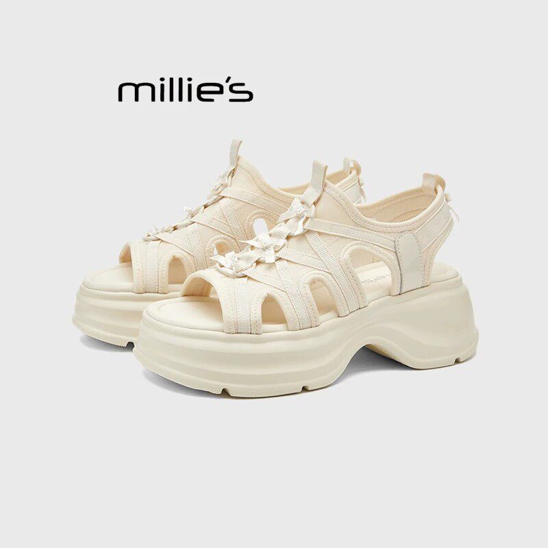 MILLIE'S/妙丽女鞋厚底罗马凉鞋女款夏季外穿松糕底增高小个子夏