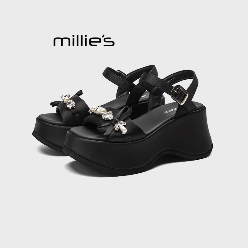 MILLIE'S/妙丽厚底增高露趾凉鞋