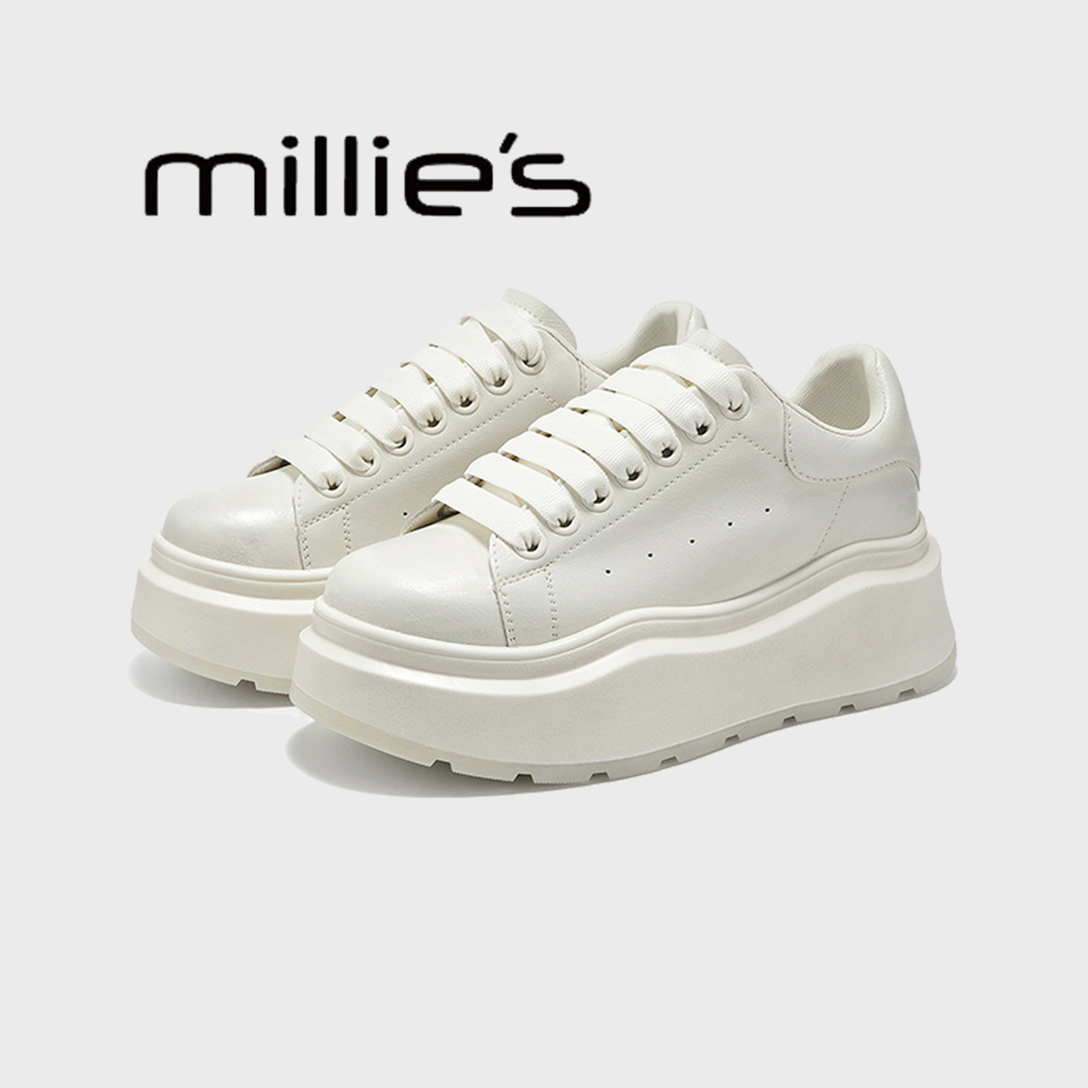 MILLIE'S/妙丽春季亮面小白鞋