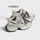 灰紫色休闲鞋 MILLIE 女时尚 舒适显瘦运动鞋 妙丽复古厚底老爹鞋