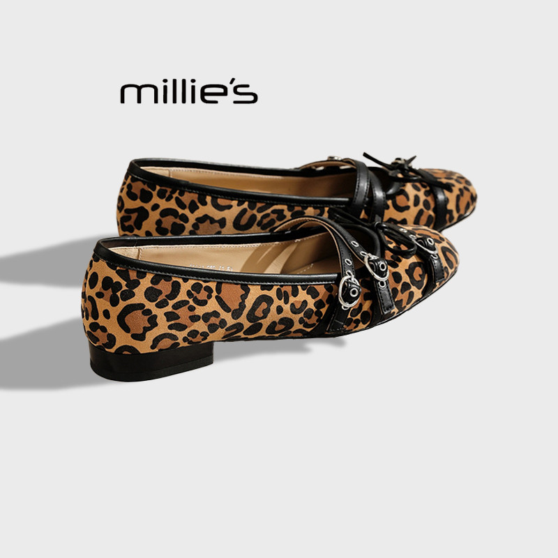 MILLIE'S/妙丽2026春款浅口单鞋真皮交叉带蝴蝶结玛丽珍鞋平底鞋,女鞋,玛丽珍鞋,淘宝优惠券,粉丝福利购,淘宝优惠卷