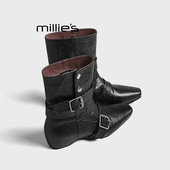MILLIE 马丁靴西部靴女Z 复古骑士靴中筒方头短靴秋冬款 妙丽韩版