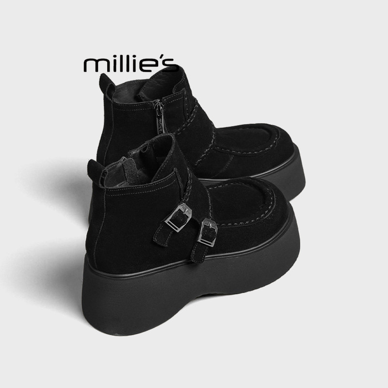 MILLIE'S/妙丽马丁靴松糕厚底女短靴2026秋百搭懒人一脚蹬及裸靴Q