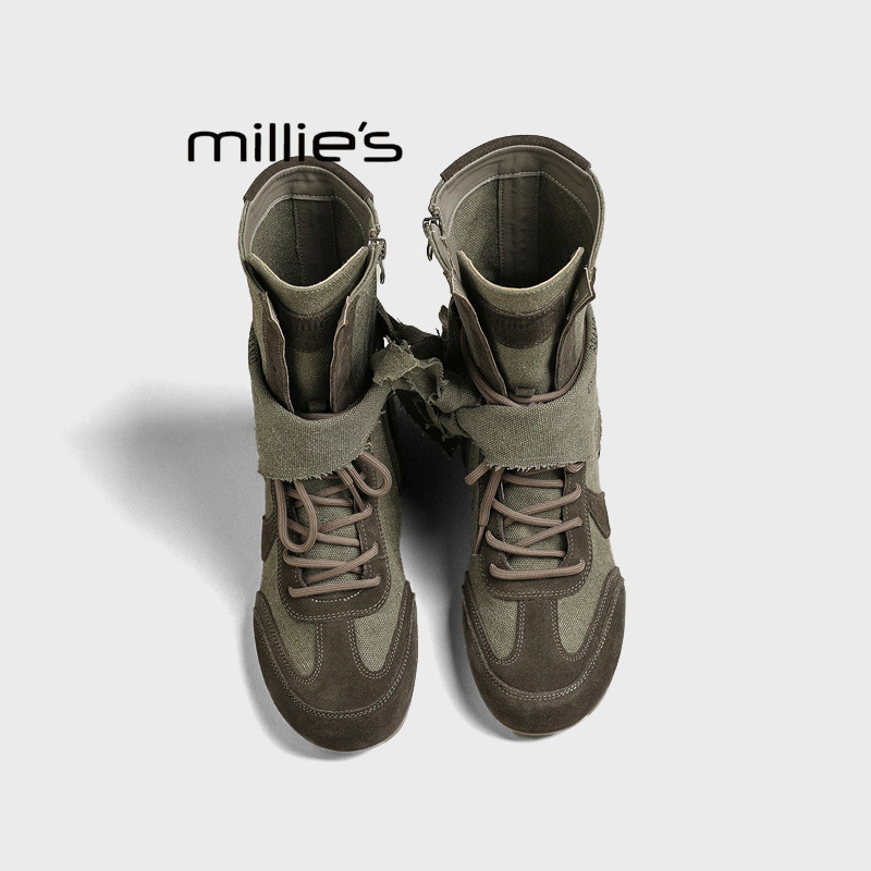 MILLIE'S/妙丽废土风系带马丁靴女2026夏款百搭中筒薄款工装女靴