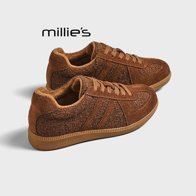 MILLIE'S/妙丽平底舒适百搭德训鞋女款冬季新款加绒运动休闲板鞋