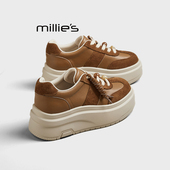 百搭系带小白鞋 妙丽厚底增高复古德训鞋 MILLIE 女秋季 新款 板鞋