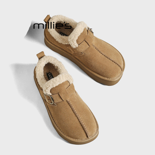 百搭勃肯鞋 妙丽时尚 女秋冬季 新款 MILLIE 加绒保暖一脚蹬休闲鞋