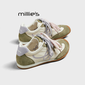 妙丽真皮德训鞋 女2026夏户外徒步运动休闲网球鞋 MILLIE 阿甘鞋