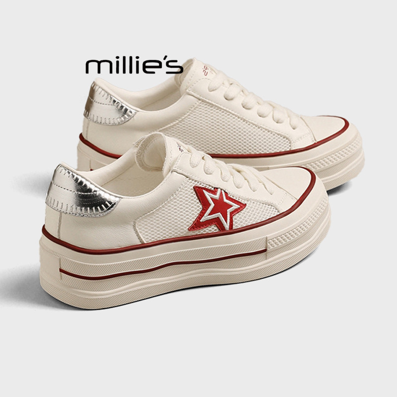 MILLIE'S/妙丽厚底星星小白鞋女2026夏款休闲绝美板鞋百搭运动鞋Z