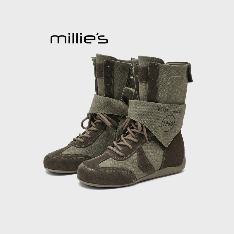 MILLIE'S/妙丽复古帆布中筒靴