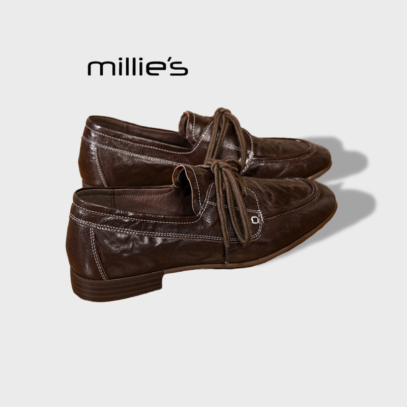 MILLIE'S/妙丽系带乐福鞋女鞋2025秋季新款平底单鞋一脚蹬豆豆鞋,女鞋,乐福鞋（豆豆鞋）,淘宝优惠券,粉丝福利购,淘宝优惠卷