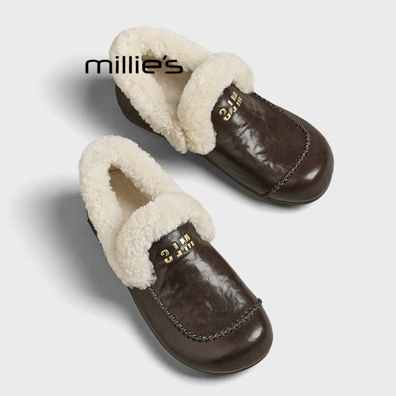 MILLIE'S/妙丽冬季新款厚底加绒保暖时尚百搭毛毛鞋女舒适休闲鞋,女鞋,时尚休闲鞋,淘宝优惠券,粉丝福利购,淘宝优惠卷