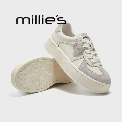 MILLIE'S/妙丽圆头厚底高帮鞋 系带时尚女鞋简约百搭运动休闲鞋