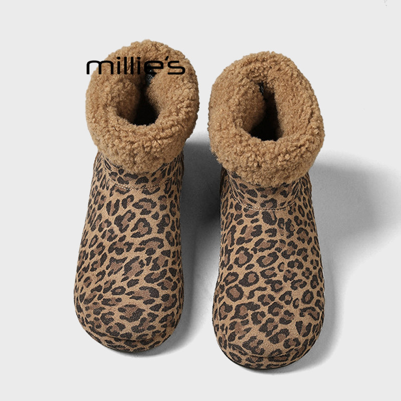 MILLIE'S/妙丽豹纹雪地靴女2025冬季新款加绒保暖短靴防滑烟筒靴Q,女鞋,烟筒靴,淘宝优惠券,粉丝福利购,淘宝优惠卷
