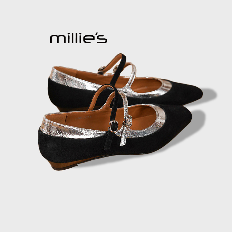 MILLIE'S/妙丽尖头拼色单鞋雨鞋