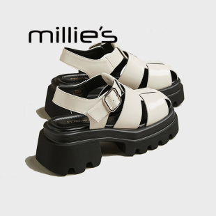 MILLIE'S/妙丽女鞋厚底罗马凉鞋女款夏季外穿松糕底增高小个子夏