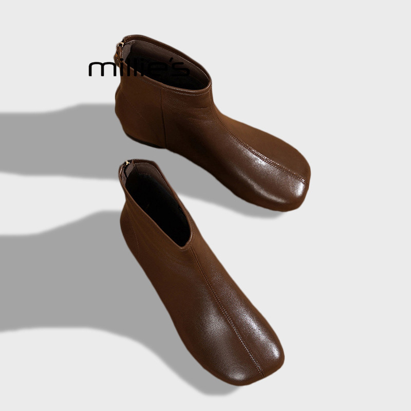 MILLIE'S/妙丽短靴及踝靴女秋冬新款真皮切尔西靴舒适软底瘦瘦靴Z