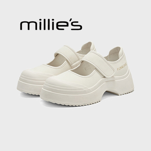春季 妙丽圆头厚底魔术贴白色编织设计独特气质浅口单鞋 MILLIE