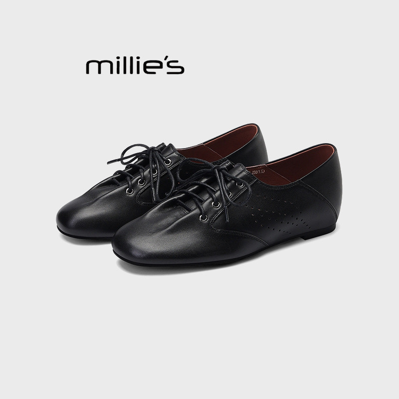 MILLIE'S/妙丽复古风系带真皮平底单鞋女2026新品百搭舒适老爹鞋Z,女鞋,老爹鞋,淘宝优惠券,粉丝福利购,淘宝优惠卷