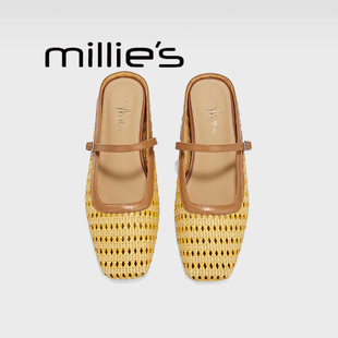 女外穿内增高穆勒鞋 MILLIE 复古编织镂空凉拖鞋 妙丽2025夏法式