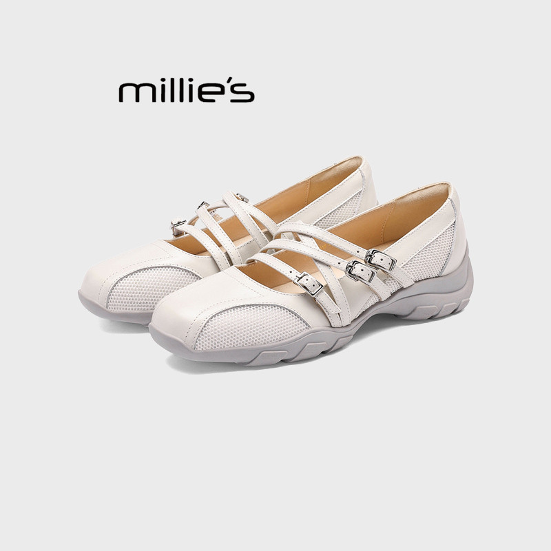 MILLIE'S/妙丽真皮镂空玛丽珍鞋女2026新品厚底百搭交叉扣带单鞋Q,女鞋,乐福鞋（豆豆鞋）,淘宝优惠券,粉丝福利购,淘宝优惠卷