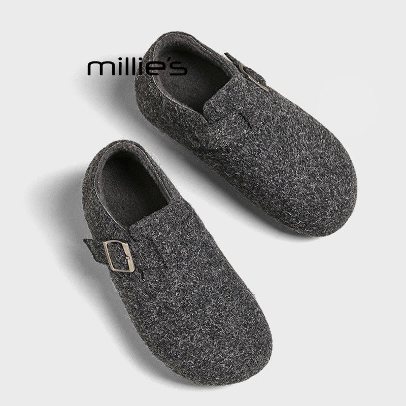 MILLIE'S/妙丽休闲风毛绒勃肯鞋女平底魔术贴一脚蹬毛毛鞋乐福鞋Z,女鞋,乐福鞋（豆豆鞋）,淘宝优惠券,粉丝福利购,淘宝优惠卷