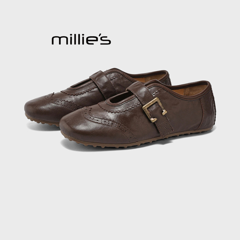 MILLIE'S/妙丽英伦风真皮玛丽珍鞋平底舒适不累脚复古皮鞋休闲鞋Z