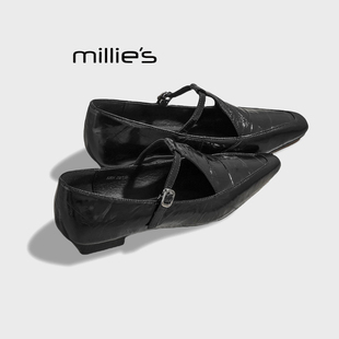 MILLIE'S/妙丽褶皱浅口单鞋女款2026夏季款内增高尖头气质小跟鞋
