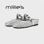 编织镂空平底包头拖女外穿银色洞洞鞋 MILLIE 新款 时尚 妙丽夏季