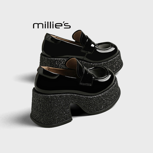MILLIE'S/妙丽乐福鞋女2026秋季新款真皮百搭圆头厚底英伦小皮鞋
