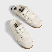妙丽加绒厚底德训鞋 半拖鞋 MILLIE 冬包头拖运动无后跟小白鞋 女Z
