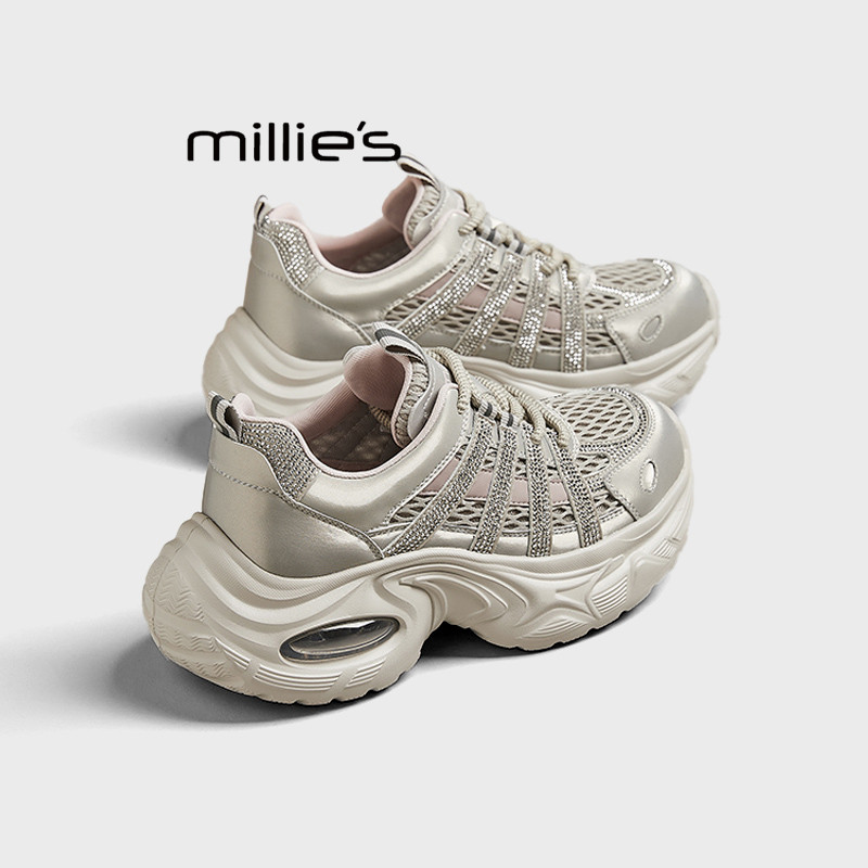 MILLIE'S/妙丽2026透气水钻厚底老爹鞋女百搭显腿长运动休闲鞋秋,女鞋,德训鞋,淘宝优惠券,粉丝福利购,淘宝优惠卷