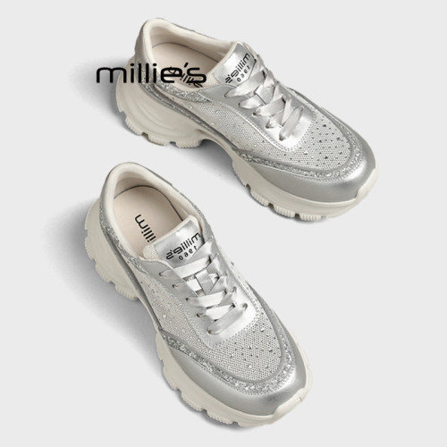 MILLIE'S/妙丽2026夏季透气薄款老爹鞋女网面水钻厚底绝美休闲鞋Z - 封面