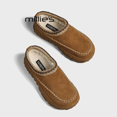 妙丽冬季 MILLIE 厚底轮胎底雪地靴女皮毛一体一脚蹬防滑低帮靴Z