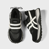 休闲鞋 MILLIE 女时尚 百搭厚底增高运动鞋 妙丽黑色魔术贴老爹鞋