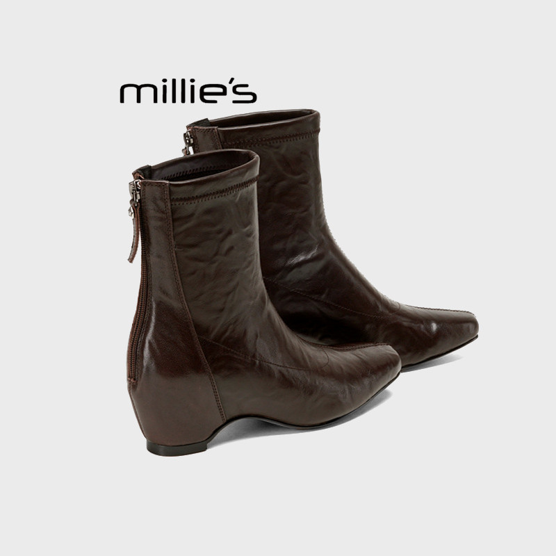 MILLIE'S/妙丽2026新款法式复古百搭瘦瘦靴气质短靴内增高小踝靴Z