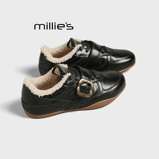 休闲系带小皮鞋 MILLIE 女板鞋 妙丽秋冬加绒英伦风设计感德训鞋