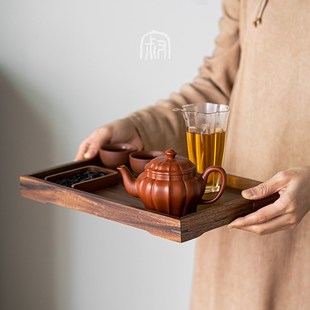 黑胡桃木长形茶托盘茶具茶杯收纳干泡小茶盘家用酒店实木茶奉定制