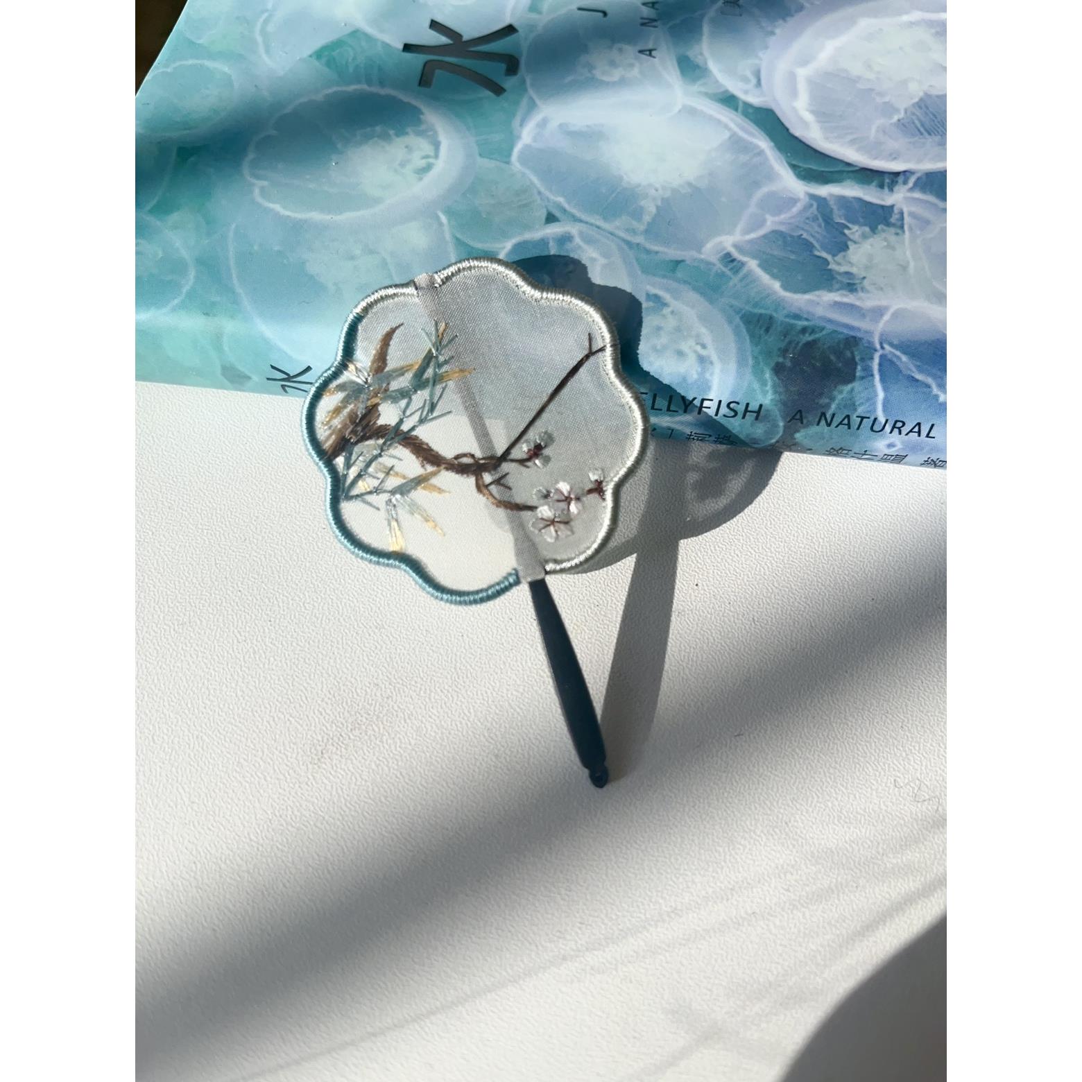 手工苏绣团扇4.5厘米直径BJD娃娃用扇