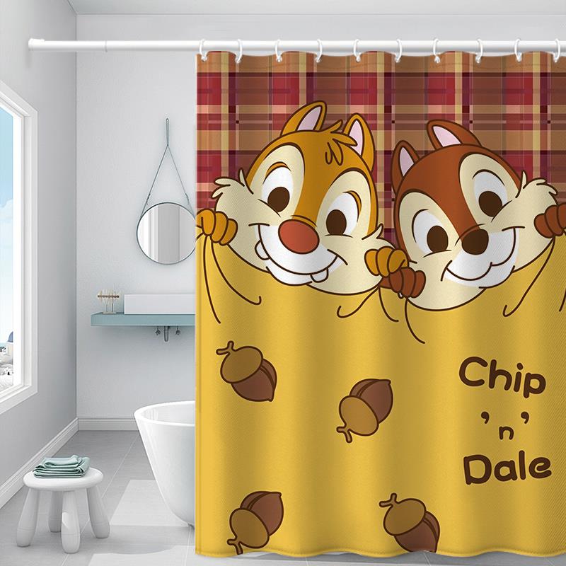 卡通花栗鼠浴室防水布厨房客厅拉帘淋浴间隔断卫生间干湿分离挡帘