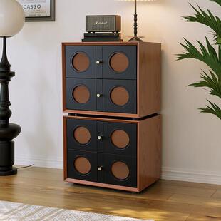 法式复古实木斗柜客厅沙发边柜靠墙收纳储物柜中古模块组合卡门柜